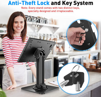 AboveTEK Anti-Theft iPad Kiosk Stand – POS iPad Security Stand & Locking Tablet Stand – Heavy Duty Base, 360° Swivel, 75° Tilt Bracket – Perfect for Retail Business (Black)