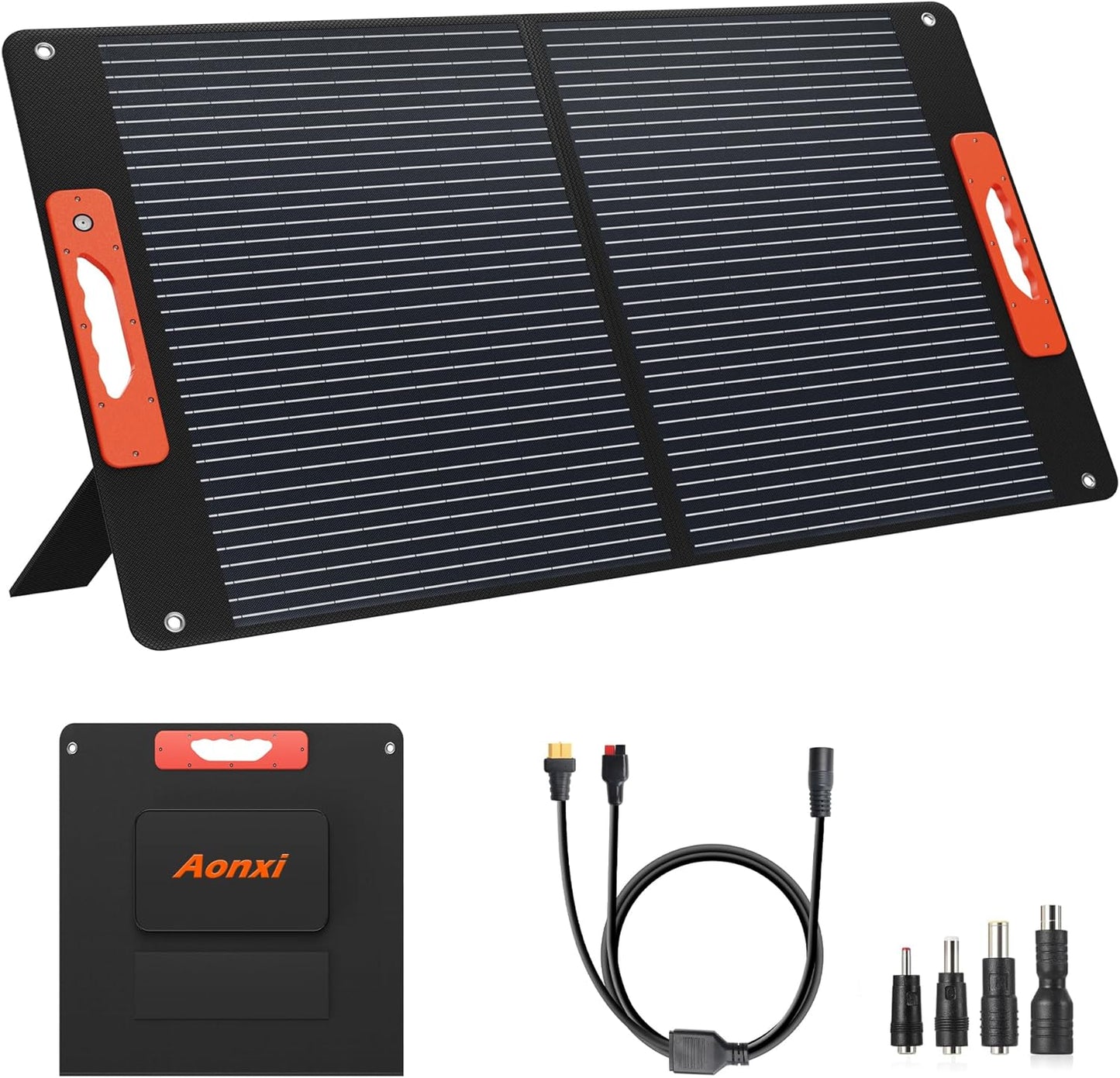 120W Portable Solar Panels for Power Station, Solar Angle Guide, Monocrystalline ETFE Foldable Solar Panel Charger with QC3.0 USB/Type-C, 20V DC Output Adjustable Kickstands for Camping RV Blackout