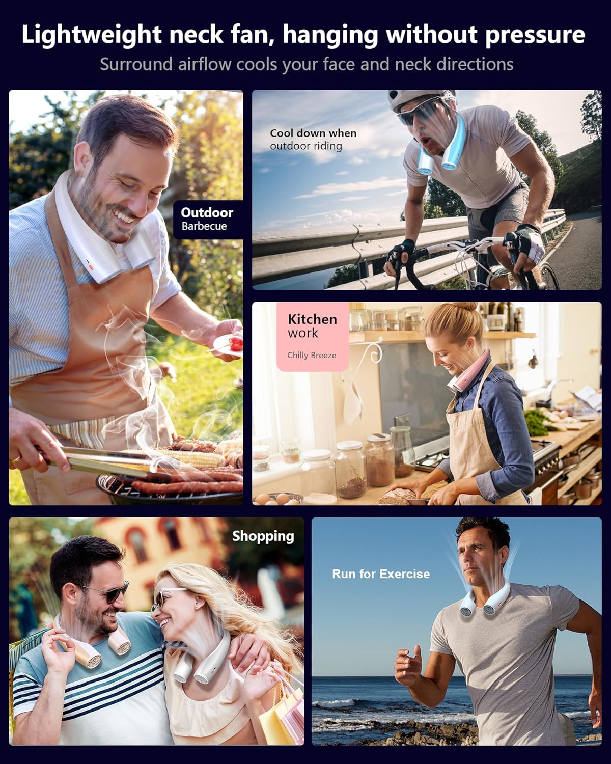 AI Neck Fan, 4 Speeds Adjustable Portable Personal Fan Rechargeable, 4000 mAh Battery Faster Cooling Wearable Fan, Ultra Quiet for Home, Office, Travel, Outdoor