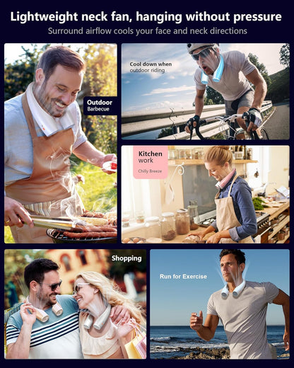 AI Neck Fan, 4 Speeds Adjustable Portable Personal Fan Rechargeable, 4000 mAh Battery Faster Cooling Wearable Fan, Ultra Quiet for Home, Office, Travel, Outdoor