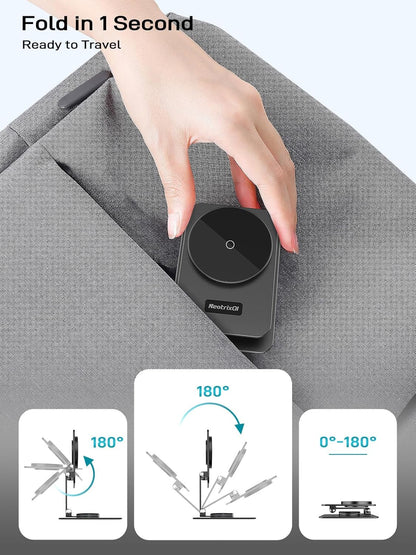 Compatible with MagSafe Charger, 15W MagSafe Charger Stand, 360°Rotation Base Adjustable Foldable Wireless Charger for Samsung Galaxy S25 Ultra/Z Fold7/Flip7/iPhone 16/Pixel 10 Pro/Pixel 10 Pro Fold