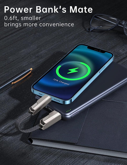 SHEZI [Upgraded 2.0] 4-in-1 Short USB C Cable 60W 0.6FT Fast Charging [480Mbps Data Sync] Flat Nylon Braided Charger Cord Combo, USB A/C to C/L Multi Charge Cable for iPhone/iPad & Most Devices, Grey