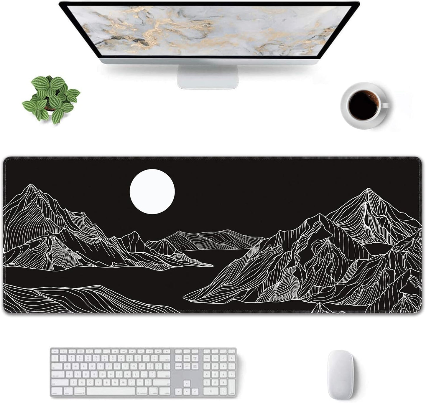 Black and White Mountain Large Mouse Pad,Gaming Keyboard Desk Pad,Extended Mouse Mat Non-Slip Rubber Base with Stitched Edges for Office Game Home XL 31.5"x11.8"