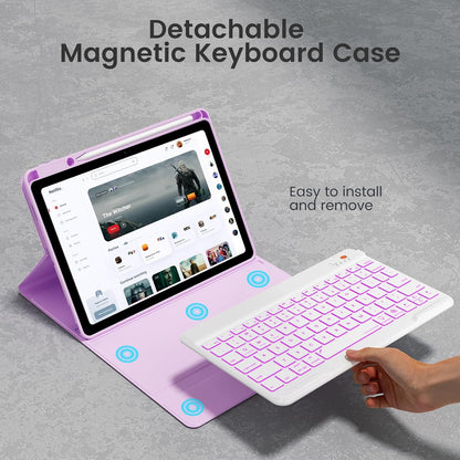 Keyboard Case for iPad Air 5th/4th Pro 11 inch, 7-Color Backlit Detachable Wireless Keyboard Case with Pencil Holder, Stand Folio Cover for Gen 2020/2022, Pro 4th/3rd/2nd/1st Gen, Purple…