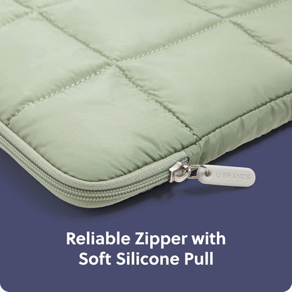 U Brands Nylon Puffer Zipping Medium Laptop Sleeve, 9.75" x 13", Computer Accessories, Laptop Bag for MacBook Pro, MacBook Air, Chromebook, HP Computer, Matcha Green