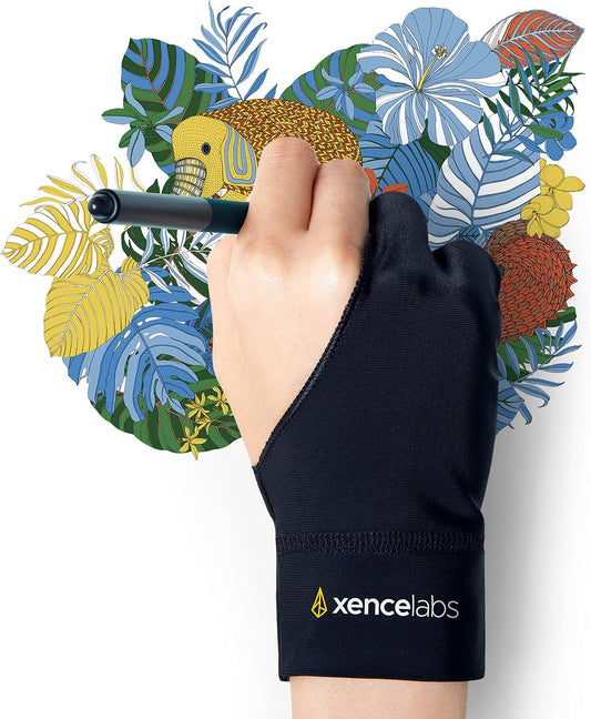XENCELABS Drawing Glove, Breathable Artist Glove for Drawing Tablet, Two Fingers for Left Right Hand Black Size L