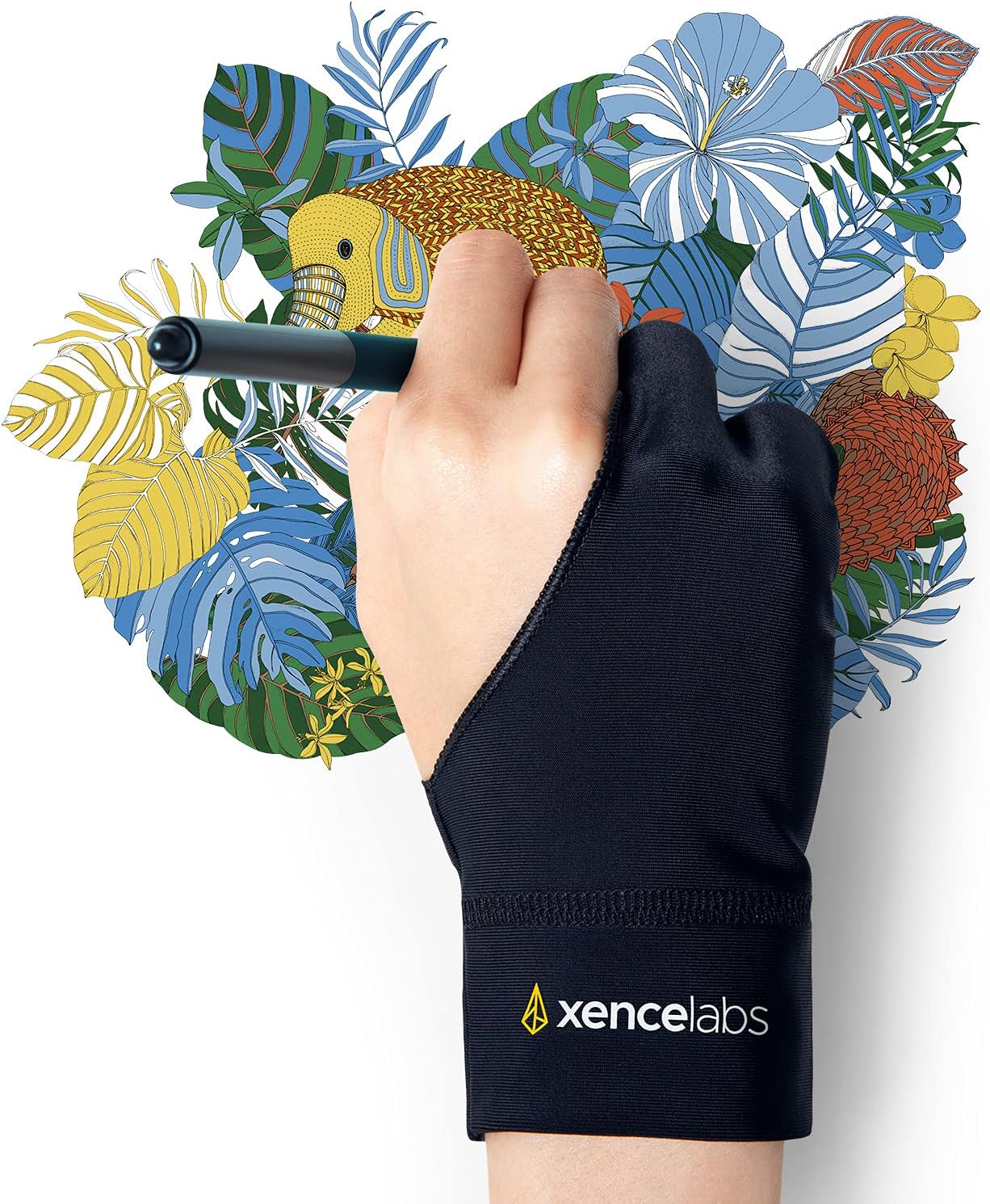 XENCELABS Drawing Glove, Breathable Artist Glove for Drawing Tablet, Two Fingers for Left Right Hand Black Size S