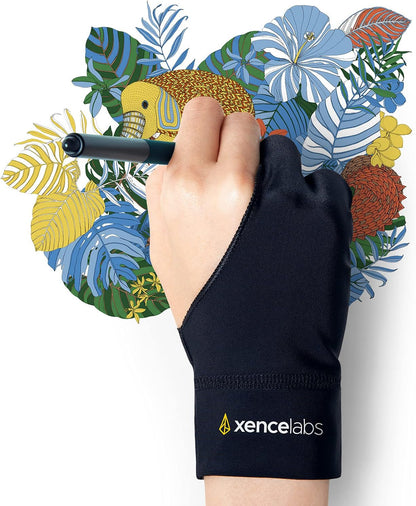XENCELABS Drawing Glove, Breathable Artist Glove for Drawing Tablet, Two Fingers for Left Right Hand Black Size M