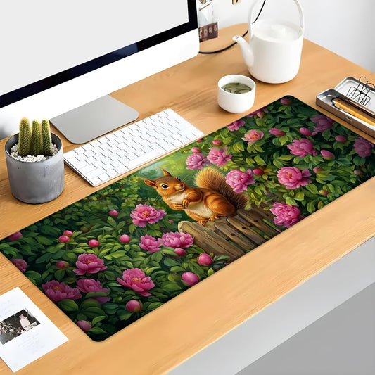 Squirrel Gaming Mouse Pad Extended Desk Computer Keyboard Laptop Mouse Pads for Gaming Home Office Work, Large Long Desk Mat Mousepad with Non-Slip Rubber Base 31.5×11.8inch(19)