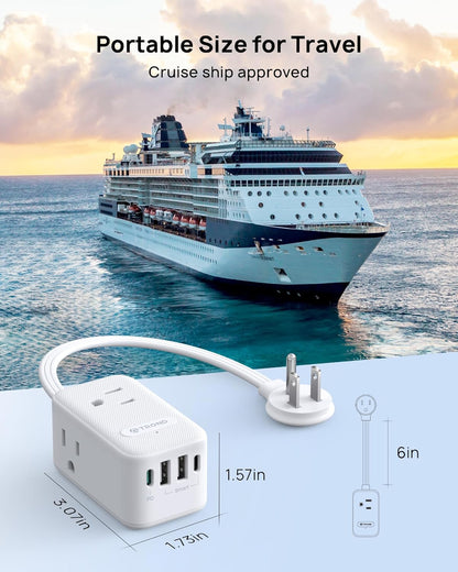TROND Outlet Extender with 6 Inch Cord - Multi Plug Wall Outlet with PD 20W USB C Plug Adapter, Ultra Short Extension Cord, 3 Way Power Splitter for Bathroom Kitchen Office Dorm Travel Essentials