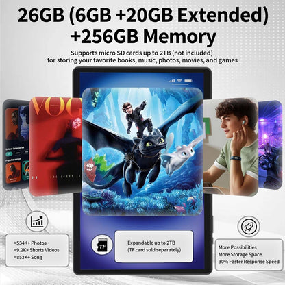 2025 Tablet, Android 14 Tablets 10 inch with Keyboard, 26GB RAM+256GB ROM(2TB Expand), 2-in-1 Tablets with 8-Core, 8000mAh, 5G WiFi, Widevine L1, GMS, with Case, Keyboard, Mouse, Stylus (Green)