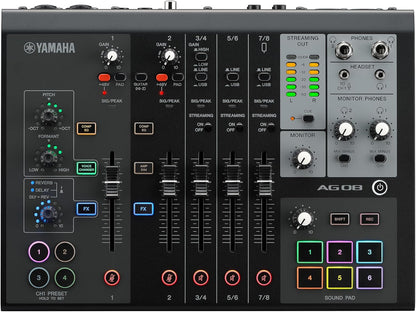 Yamaha AG08 Black 8-Channel Live Streaming Loopback Mixer/USB Interface with Steinberg Software Suite