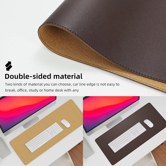Leather Desk pad Protector, Large Desk mat with Natural Cork & PU Leather,Mouse pad,Non-Slip Office Desk Mat,Waterproof Desk Writing Pad for Office and Home (47in*17in,Coffee)