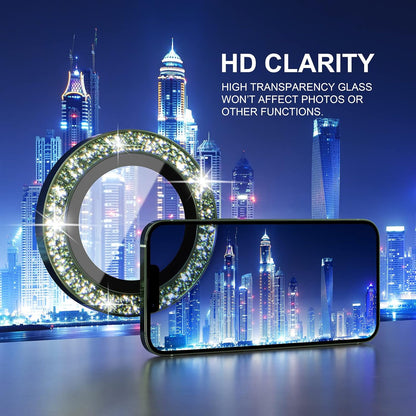 Choiche [3+1 for iPhone 13 Pro/iPhone 13 Pro Max Camera Lens Protector Bling, 9H Tempered Glass Camera Cover Screen Protector Metal Ring Decoration Accessories (Glitter-Alpine Green)