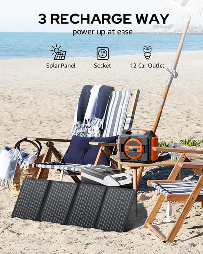 Solar Powered Generator 300W Rated, Portable Solar Generator Power Station with Solar Panels 40W Included, 220Wh Sola Power Bank with AC Outlet 110V Pure Sine Wave for Home Use Camping Outdoor