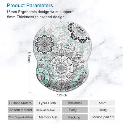 ITNRSIIET Ergonomic Mouse Pad with Gel Wrist Support Small Wrist Rest Smooth Surface Non-Slip PU Base Comfortable Office Supplies Pain Relief, 8.7 x 7.2 inches, Mandala Flowers