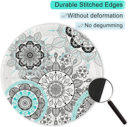 ITNRSIIET Round Mouse Pad with Stitched Edge Premium-Textured Waterproof Non-Slip Rubber Base Desktop Protection Mat Diameter 8.7 inches, Mandala Flowers