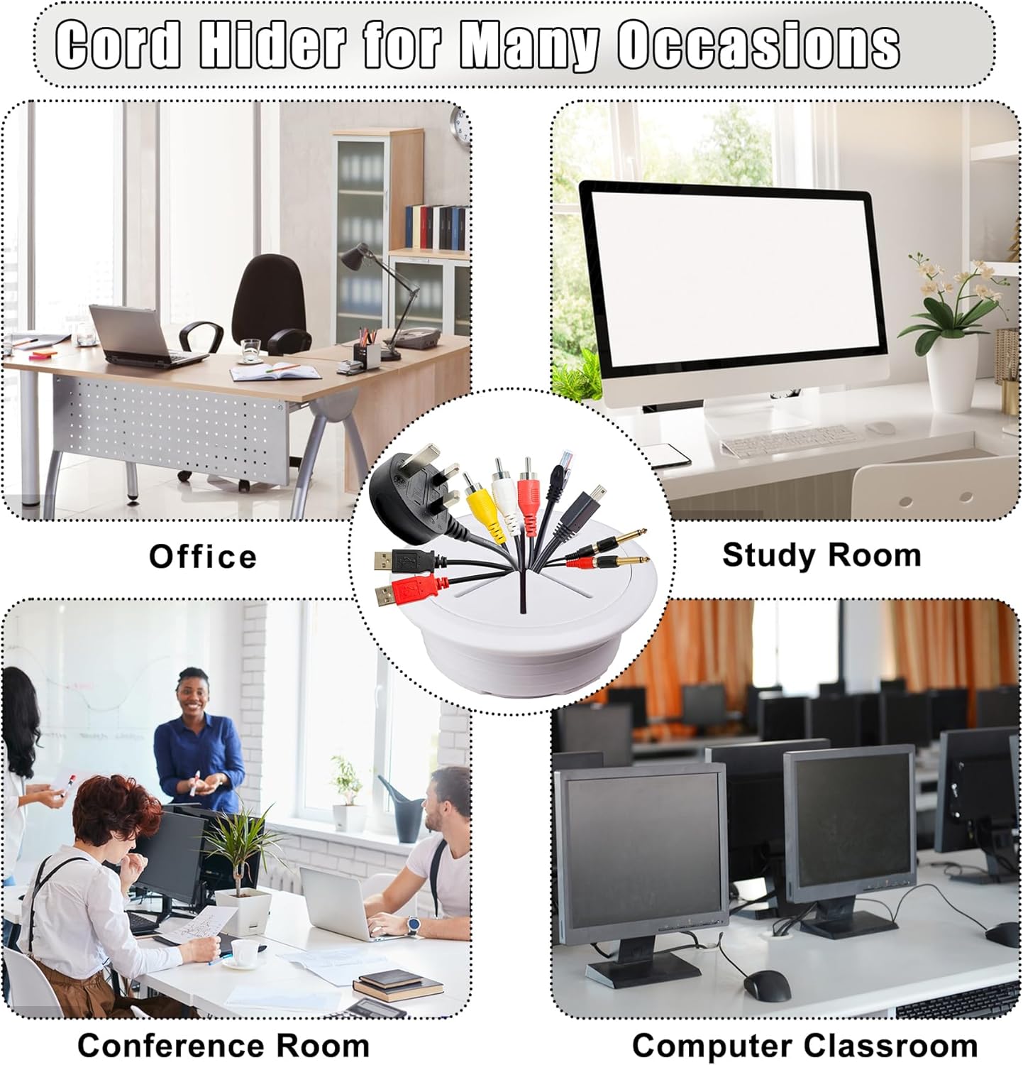 6Pack TV Cord Hider, 2-3/8"(60mm) in Wall Cable Management Kit,Cord Hider for Wall Mounted TV,Behind Wall TV Wire Kit Cable Hider,Includes 2 Pass Throughs and Hole Saw Drill Attachment(White)