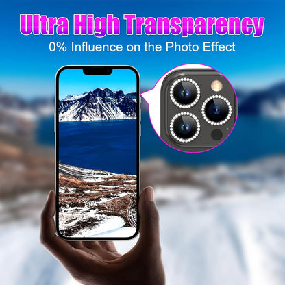 AGVEE 3+3 6 Pack for iPhone 12 Pro Max 6.7" Camera Lens Cover Protector, Bling Diamond & Bling Glitter Metal Ring 9H Tempered HD Glass Camera Cover Protector Film, Bling-Black