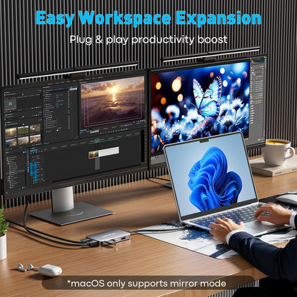 USB C Docking Station Dual Monitor with 2 HDMI, 6-in-1 USB C Hub, Laptop Docking Station with 4K HDMI, 3 USB-A, 100W PD Charging, Thunderbolt Dock Compatible with Dell, HP, Lenovo, Surface