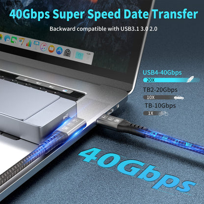 USB4 Cable, with Thunderbolt 4, 240W Charging, 40 Gbps Data, 8K @ 60Hz HDR, USB C to USB C Cable, 90Degree for MacBook,Hub, Dock, M2, M3, Mac SSD (90Degree USB4 40G 240W 2M)