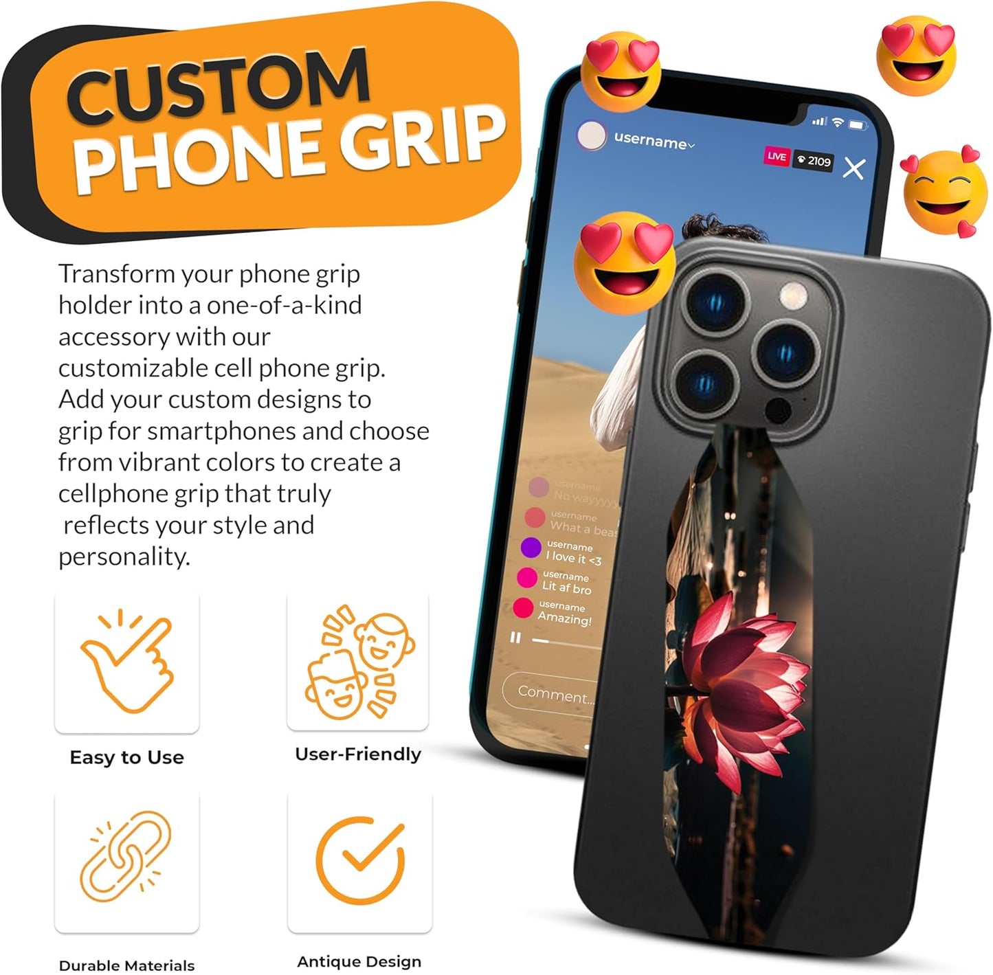 Phone Grip Strap - Reversible Finger Holder for Phone Back, Customizable Anti-Slip Design, Wireless Charging Compatible Detachable Holder for iPhone - Cat Nap