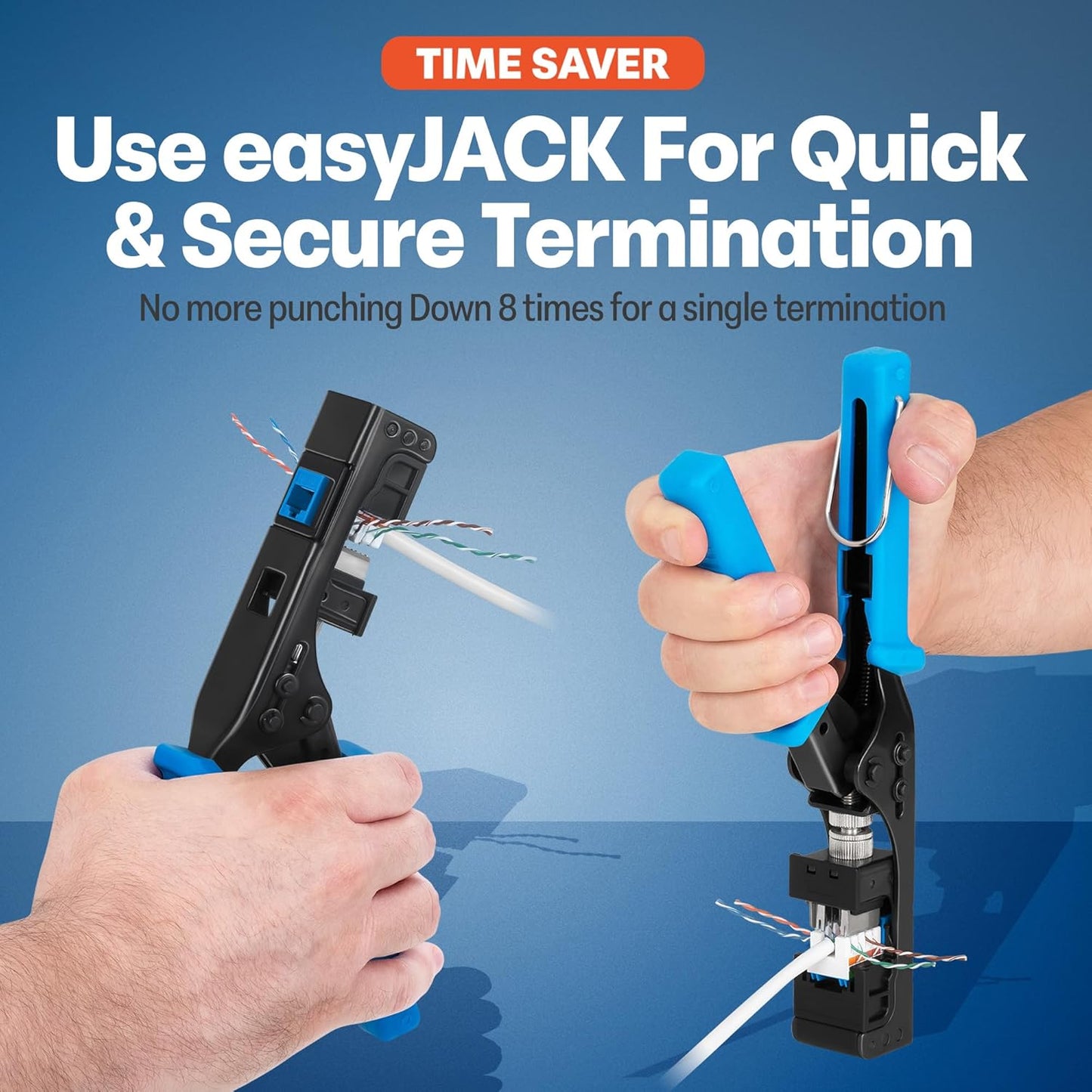 Everest 90° Angled RJ45 Cat6A Keystone Jacks 100-Pack in Blue - Slim Profile Female RJ45 Connectors - Cat 6A Keystone Jack - Compatible with 90° Angled Speed Termination Tool - easyJACK (B094WB91H3)