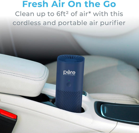 Pure Enrichment PureZone Mini Portable Air Purifier - Cordless True HEPA Filter Cleans Air & Eliminates 99.97% of Dust, Odors, & Allergens Close to You - Cars, School, & Office (Blue)