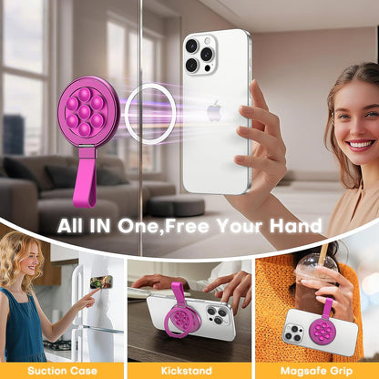 TAURI for Magsafe Suction Phone Grip,Universal Magnetic Suction Grip, 360 Rotating Hands-Free Holder, Silicone Suction Phone Grip Compatible with iPhone 16 Pro Max/15/Android/S25, Hot Pink