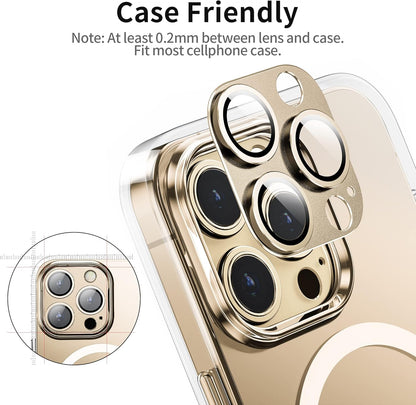 Camera Lens Protector for iPhone 14 Pro/iPhone 14 Pro Max, Alloy Metal Camera Cover with Tempered Glass Screen Protector Accessories,Case Friendly,Scratch Resistant,Easy to Install -Gold