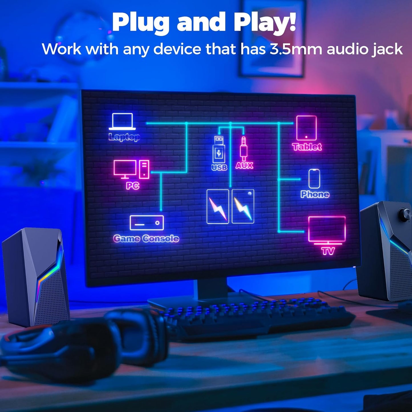 ROSON Computer Speakers, PC Gaming Speakers with Enhanced Bass and Volume Control, Stereo 2.0 USB Powered 3.5mm Aux Multimedia Speakers for Laptop/Desktop/Tablets/Phone