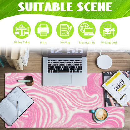 Desk Pad,Pink Marble Swirls Texture Desk Mat,Flow Liquid Waves Large Gaming Mouse Pad for Desk,Extended Big Computer Keyboard Mouse Pad with Non-Slip Base and Stitched Edge,35.4"x15.7"