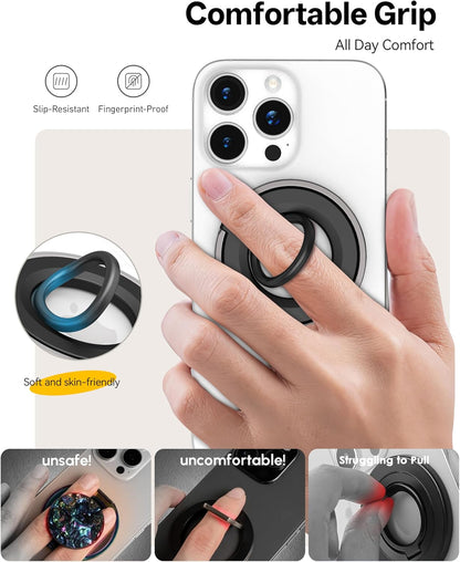 [2025 Newest] Magnetic Phone Grip for MagSafe Ring Holder, Magnet Phone Grip Stand Finger Kickstand Two-Sided Magnetic Compatible with iPhone 16 Pro/Max 15 14 13 12 11 Plus&Android