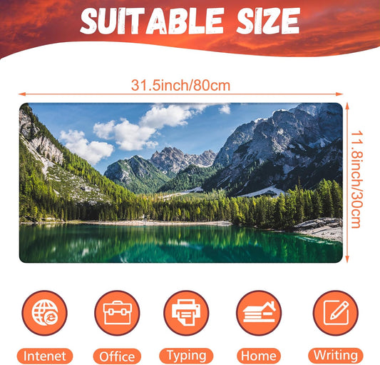 Desk Mat, Lake Mountain Landscape Desk Pad, The Alps Large Gaming Mouse Pad for Desk, 31.5"x15.7" Extended Big Computer Keyboard Mouse Pad with Non-Slip Base and Stitched Edge
