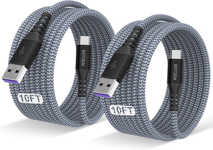 USB A to USB C Cable 10 ft,Type C Charger Cord Fast Charging 10FT 2Pack,for Samsung Galaxy S10/S9/S8/s7/ Note/9/8 for Kindle Fire for iPhone 15/16 Series USBC Phone