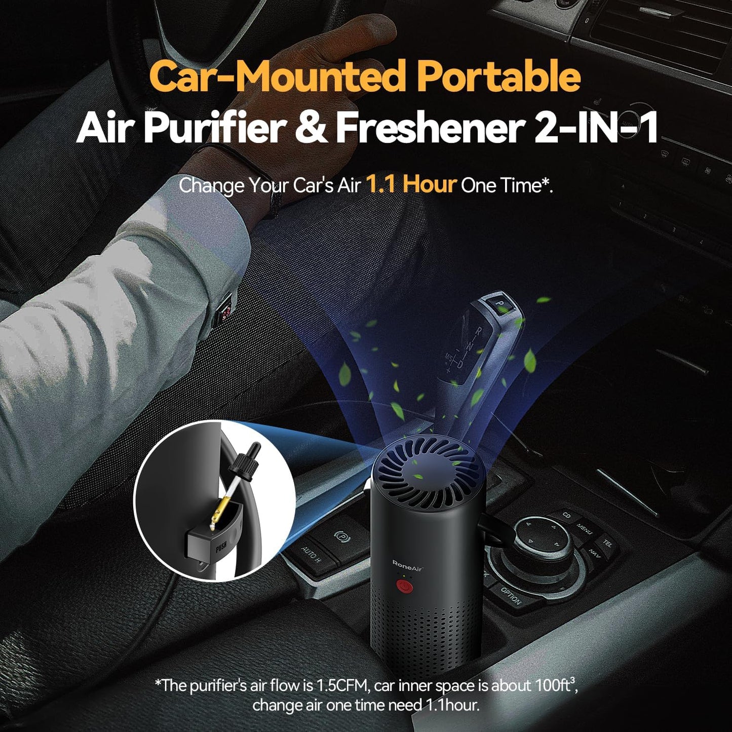 Cordless Portable Air Purifier for Car, Small Room, Office with True HEPA Filter, Travel Air Purifier for Smoke, 0dor & Dust with USB C, Aroma Chamber (Grey)