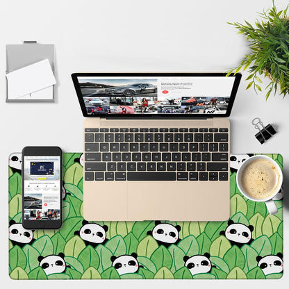Panda and Leaves Gaming Mouse Pad 3mm Thick Stitched Edge Waterproof Non-Slip Large Computer Keyboard Mouse Mat,Suitable for Office Entertainment Decorative Desk Pad 35.4 x 15.7 Inches