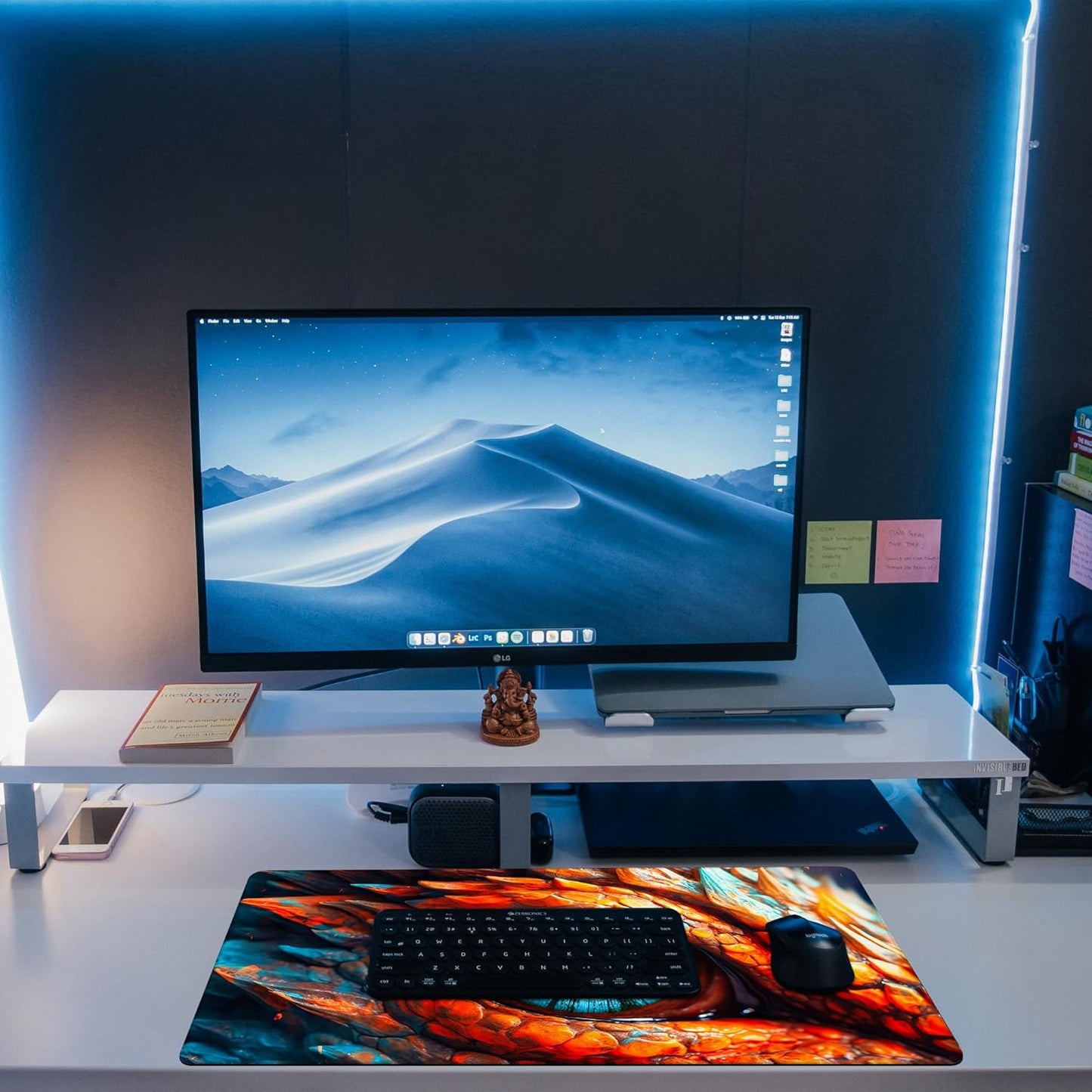 Large Gaming Mouse Pad for Desk, Dragon Blue Eyes Desk Mat, Dragon Eyes Desk Pad, 31.5"x15.7" Extended Big Computer Keyboard Mouse Pad with Non-Slip Base and Stitched Edge