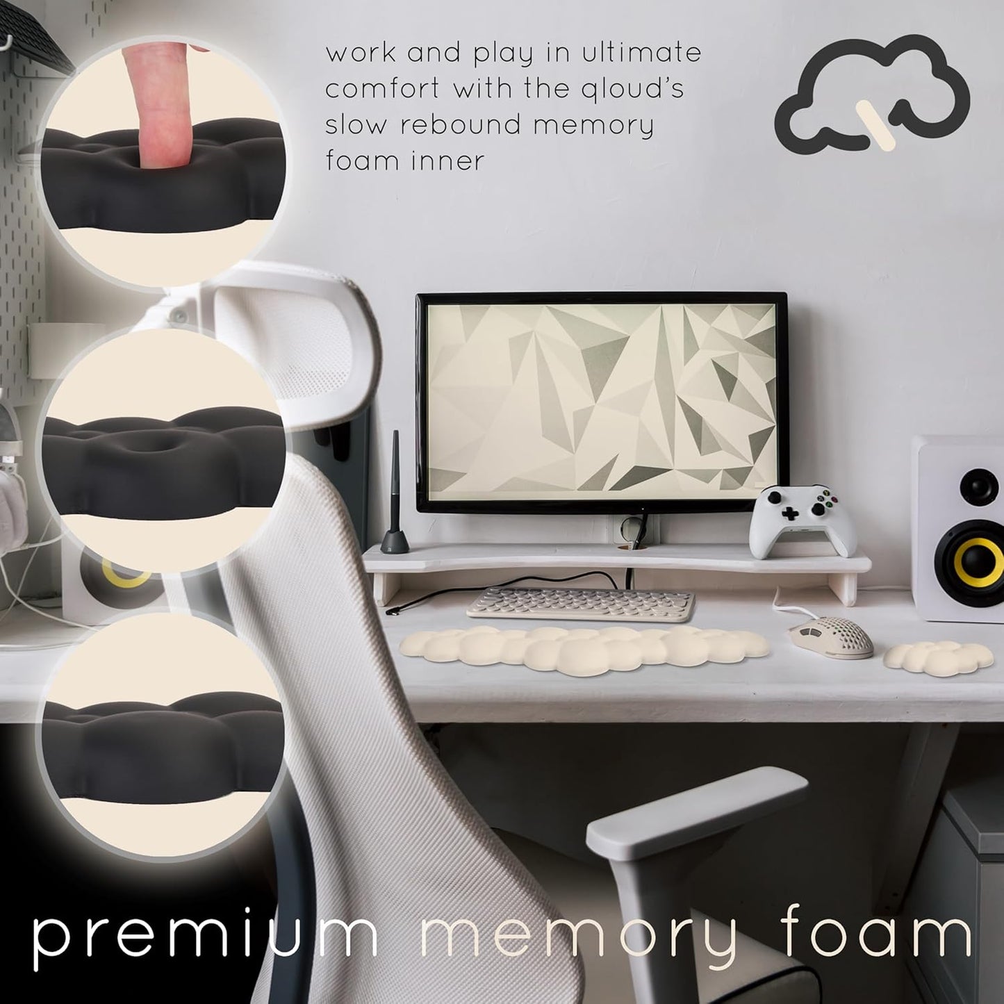 Qloud Cloud Wrist Rest Keyboard Wrist Rest for Computer Keyboard Pad, Cloud Keyboard Wrist Rest, Wrist Pad for Keyboard, Memory Foam, Non Slip Base, Comes with Mouse Pad - Beige