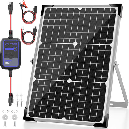 Solar Panel Kit 30W 12V with MPPT Controller, Solar Battery Trickle Charger Maintainer, Waterproof Solar Panel with Adjustable Mount Bracket for Boat RV Motorcycle Marine