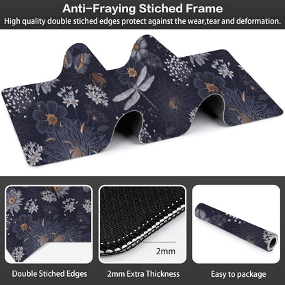 Wildflowers and Insects Desk Mat,Large Cute Flowers Butterflies and Dragonflies Gaming Keyboard Mouse Pad,Non-Slip Rubber Base Desk Pad Thick Stitched Edges Waterproof Mousepad Mouse Mat 31.5"x11.8"