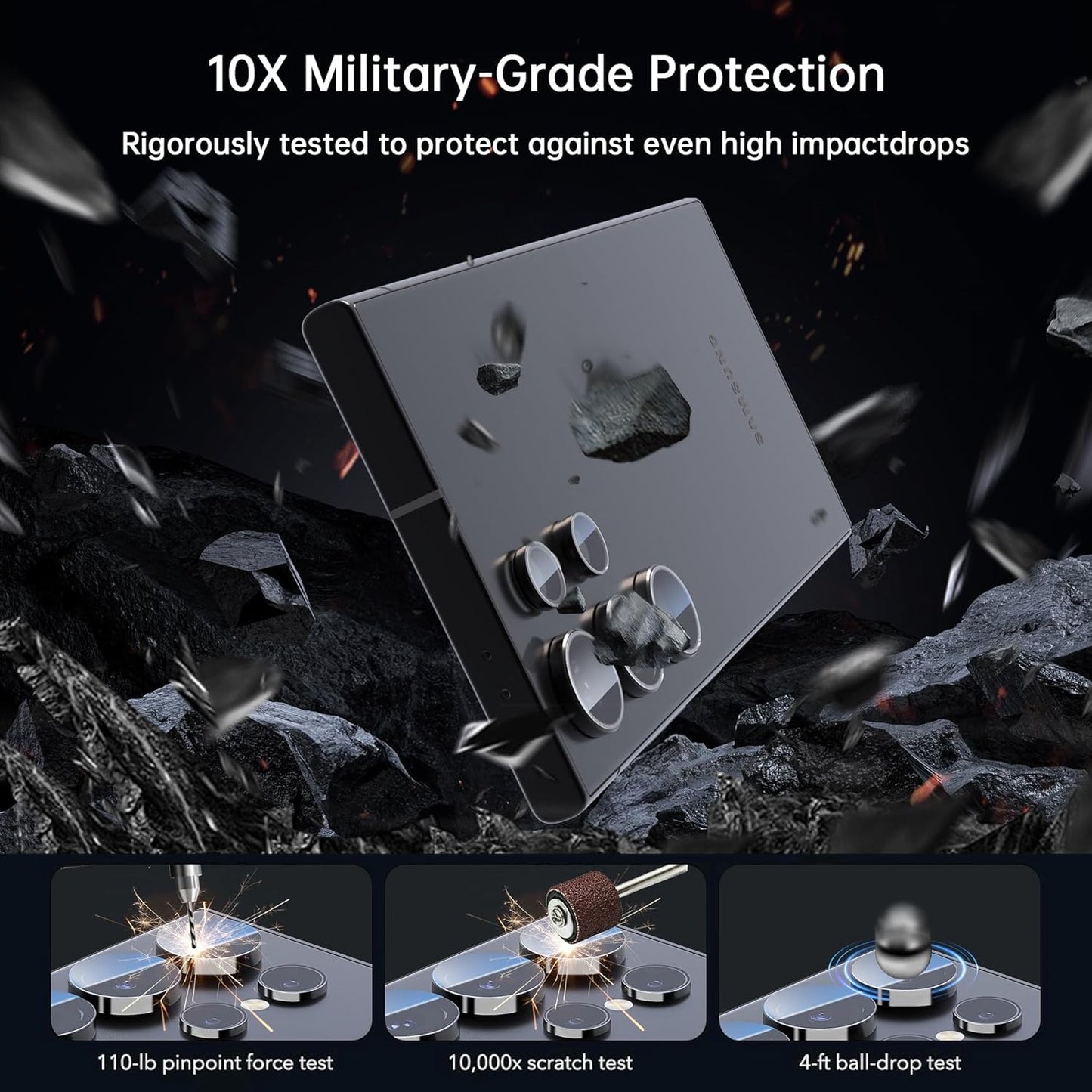 For Samsung Galaxy S24 Ultra Camera Lens Protector, Individual Lens Protector, Ultra HD 9H Tempered Glass Screen Protective Cover, Anti-scratch, Military Grade Drop Protection 2 Set. (Titanium Black, S24 Ultra)