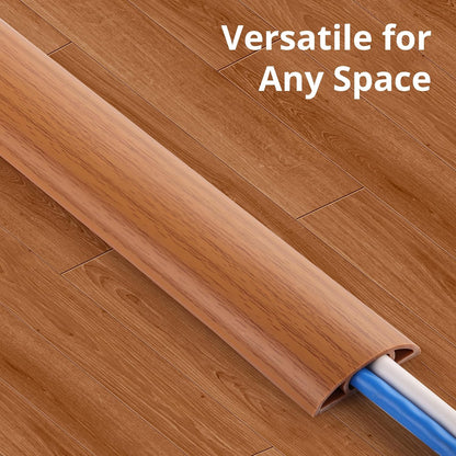 ZhiYo 5.6ft Cord Covers for Wires on Floor, Cord Hider Floor Hide Extension Cords, Soft PVC Cable Cover Cable Protector, Wire Cavity W0.62in H0.31in, Yellow Oak Wood