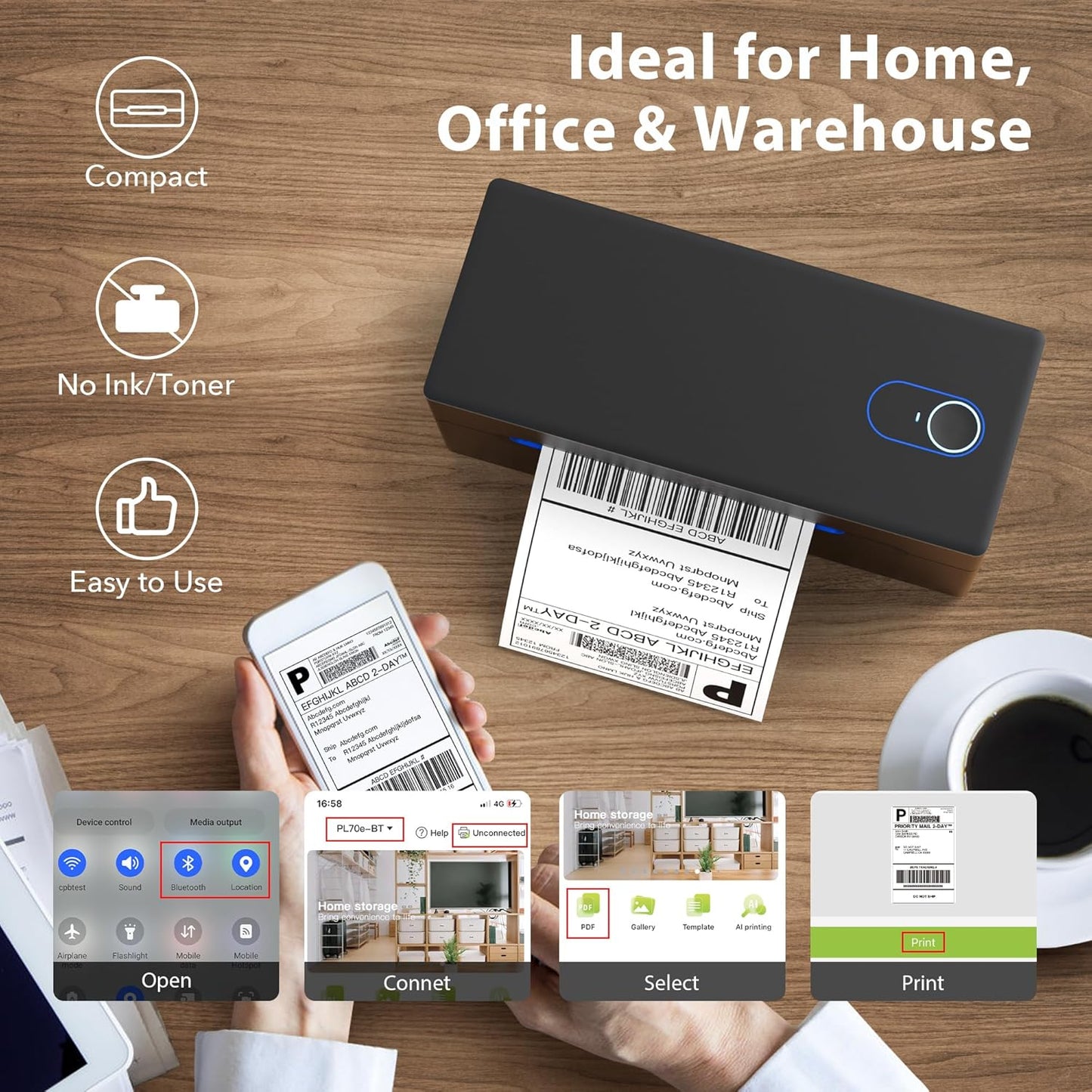 Nelko Bluetooth Thermal Shipping Label Printer, Wireless 4x6 Shipping Label Printer for Small Business, Support Android, iPhone and Windows, Widely Used for Amazon, Ebay, Shopify, Etsy, USPS