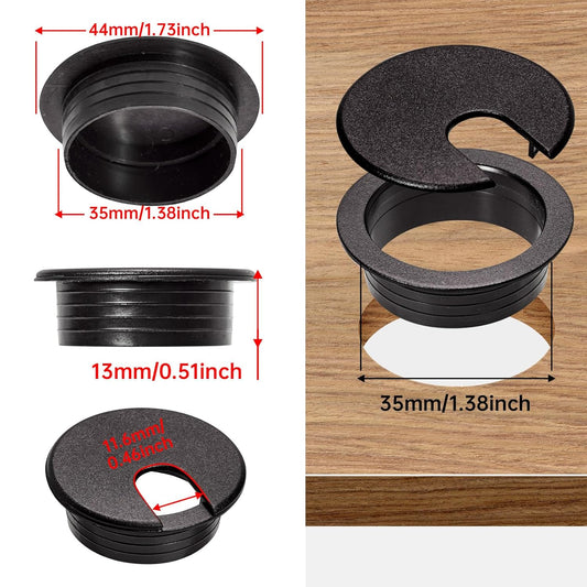Desk Grommet 1-3/8inch(35mm)10 Pcs, Desk Hole Grommet, Cable Grommet, Desk Hole Cover, Desk Cord Hole Cover, Desk Cable Hole Cover with Hole Saw, Desk Wire Hole Insert, Furniture Hole Cover(Black)