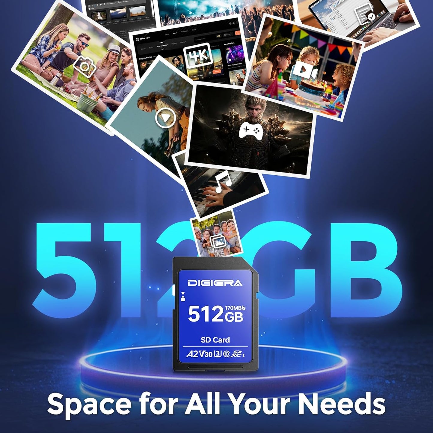 512GB LS100 SDXC UHS-I Memory Card - up to 170MB/s, C10, U3, V30, 4K UHD, SD Card for Computers, Digital Cameras, Home Theatre Devices, Car Navigation Systems (1 Pack)