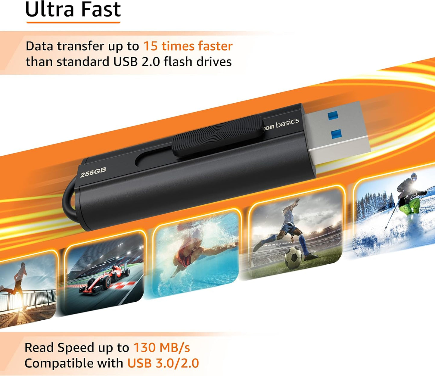 Amazon Basics 256 GB Ultra Fast USB 3.1 High Capacity Flash Drive for Data Transfer and Storage, Black