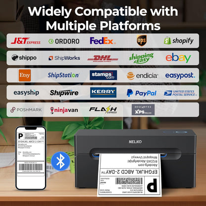 Nelko Bluetooth Thermal Shipping Label Printer, Wireless 4x6 Shipping Label Printer for Small Business, Support Android, iPhone and Windows, Widely Used for Amazon, Ebay, Shopify, Etsy, USPS
