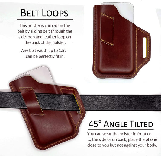 TobbinGear Leather Belt Phone Pouch, Leather Cell Phone Holster, Universal Phone Case with Belt Loops, for Men and Women Large Coffee