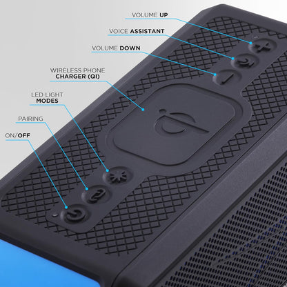 Altec Lansing Loud Portable Speakers Bluetooth Wireless Waterproof - MultiColor LED, 20 Hour Playtime, Mount Included | HydraBLAST 2.0 Magnetic Bluetooth Speaker for Travel, Home and Outdoor Adventure